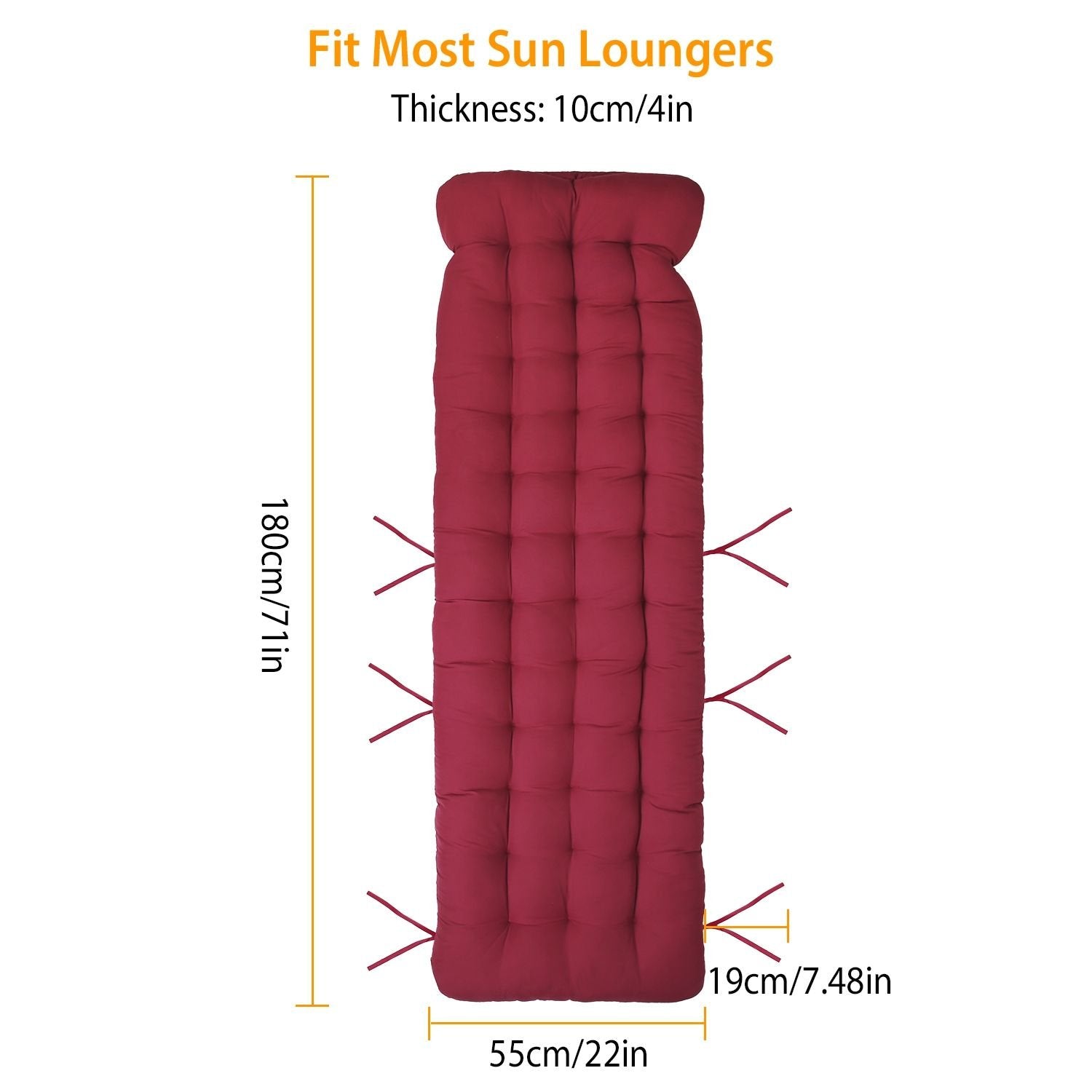 71" x 22" Plus Chaise Lounger Cushion - Outdoor Patio Recliner Pad