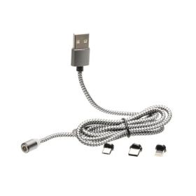 Magnetic USB Charging Cable, 3 in 1 Nylon Cord, Compatible with Micro USB, Type C, and Apple Products