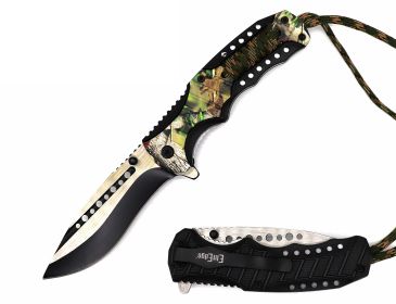 4.5" Closed Camo Spring Assisted Pocket Knife - Tactical Paracord - 2 Color Selection (Color: Camo 1)