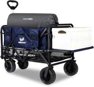 Whitsunday Collapsible Double Decker Wagon with Tailgate and All-Terrain Wheels (Color: Dark Blue)