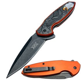 8" American Bald Eagle Spring Assisted Folding Pocket Knife - 4 Color Selection (Color: Orange)