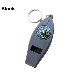 Emergency Survival Whistle With Compass (Color: Black)