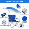 Foldable Beach Chair with Adjustable Canopy, Cup Holder, and Carry Bag