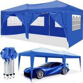 10'x20' EZ Pop Up Canopy with 6 Removable Sidewalls, Carry Bag & Weight Bags (Color: Blue)