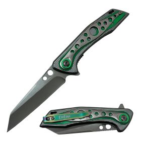 7.95" Overall Spring Assist Folding Camping Pocket Knife - 3 Color Selection (Color: Green)