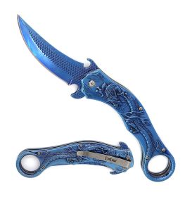 Dragon Sculpture 8.25” Karambit Tactical Pocket Knife - 2 Color Selection (Color: Blue)