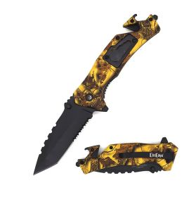 8" Military Tactical Spring Assisted Rescue Multi Tool Pocket Knife - 4 Color Selection (Color: Yellow Camo)