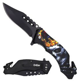 Military TACTICAL Assisted Open Pocket Folding Rescue Knife Blade - 6 Design Selection (Design: King Death)