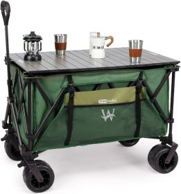 Whitsunday Moko Large Folding Wagon Cart with Aluminum Table Plate (Color: Green)