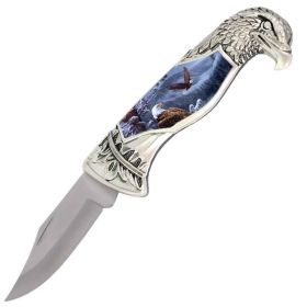 8" Overall Eagle Head Lockback Folding Pocket Knife in a Gift Box - 7 Design Selection (Design: 2)