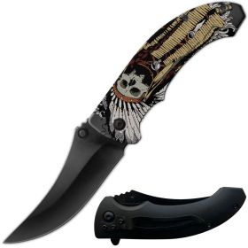 8" Native American Indian Spring Assisted Folding Pocket Knife - 11 Design Selection (Design: 1)