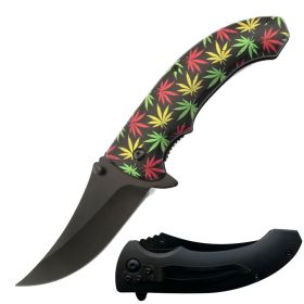 8" Cannabis Marijuana Leaf Spring Assisted Open Folding Pocket Knife - 6 Color Selection (Color: Red/Yellow/Green)