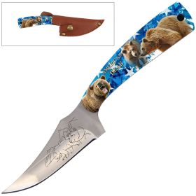 7" Full Tang Fixed Blade Knife - For Hunting, Skinning - Multiple Design Selection (Design: American Bear 1)