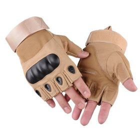 XG-TG2 Hard Knuckle Tactical Gloves (Half Finger) Military Style (Color: Khaki, Size: medium)